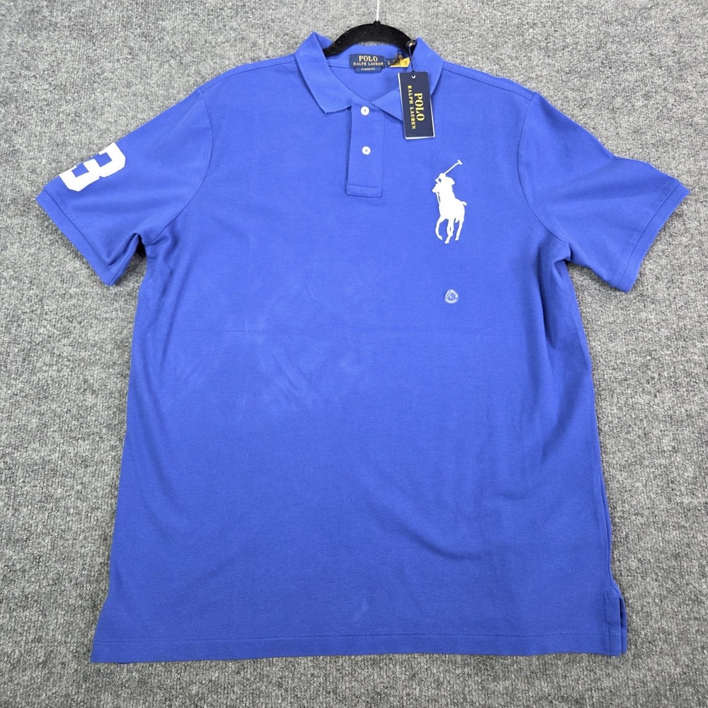 Polo Ralph Lauren Polo Shirt Mens Large Blue Classic Fit Big Pony 3 Logo